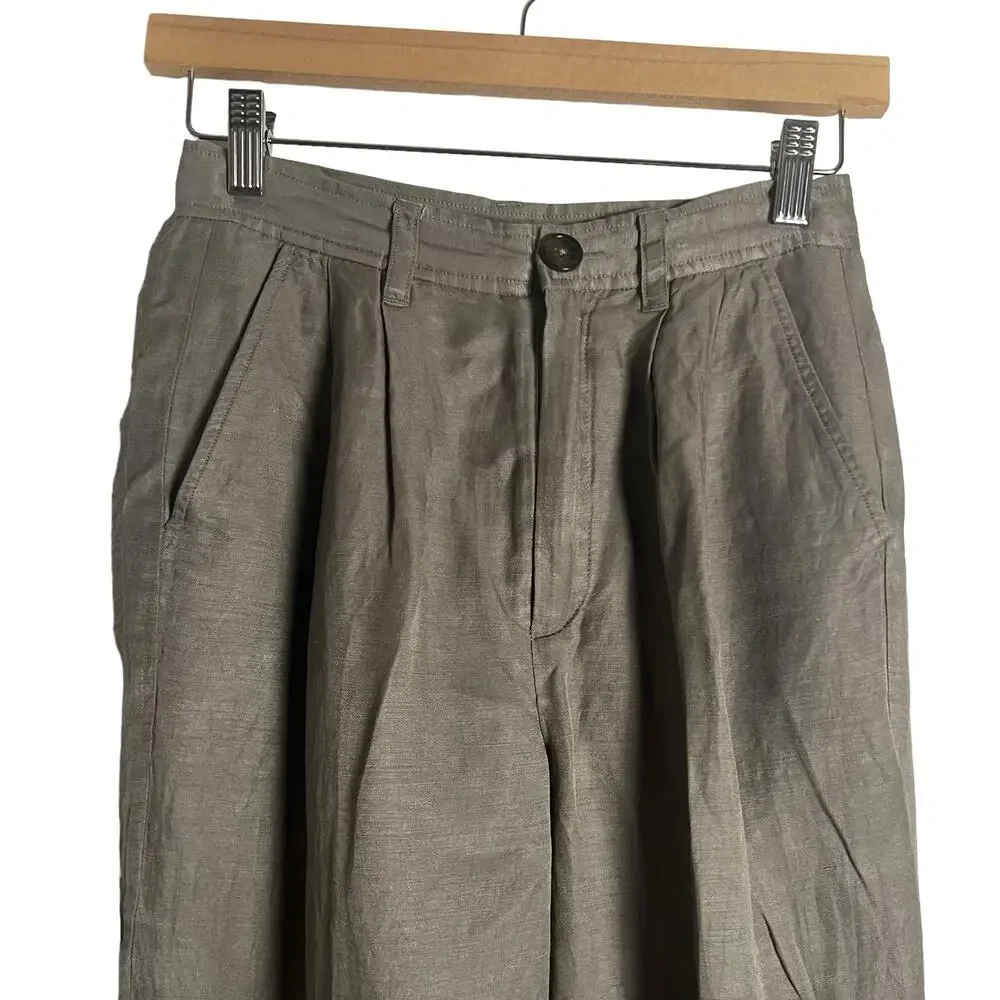 Anine Bing Carrie Pleated Wide Leg Linen High Waist Trouser Pants Size XS
